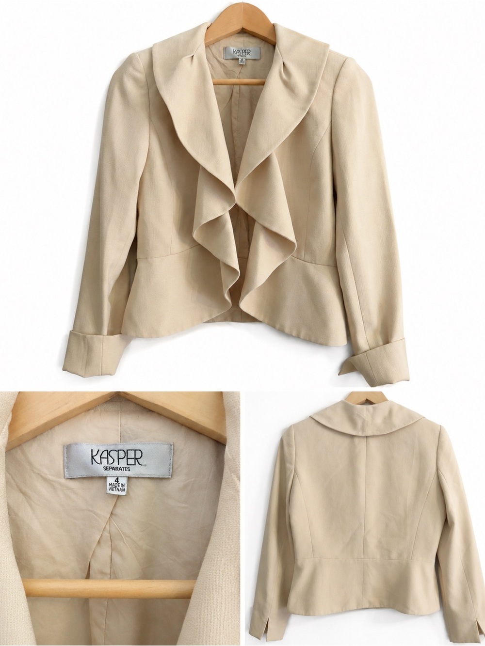 Kasper Beige Ruffle Front Women's Blazer
